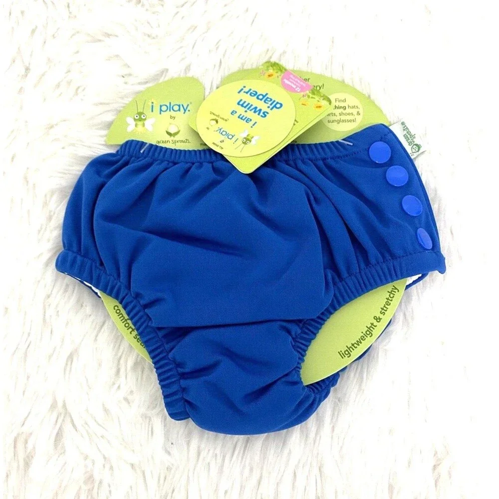Green Sprouts Baby Swimsuit Diaper Boys Size 12 Months Blue Reusable Beach Swim